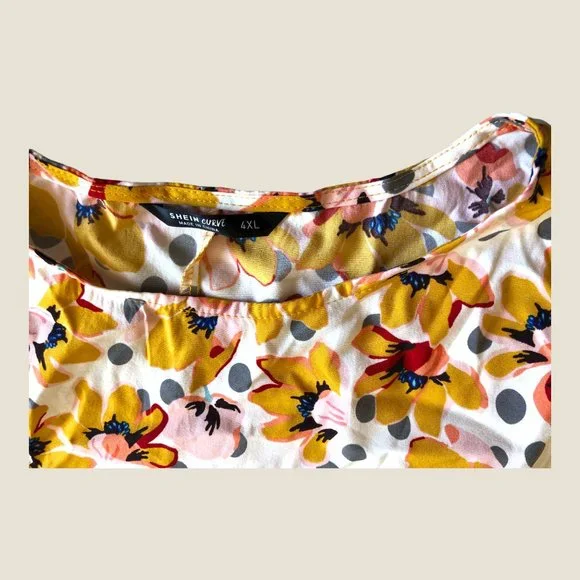 SHEIN Cream Toned Ruffle Cuff Floral Peplum Top size 4XL - Picture 5 of 6